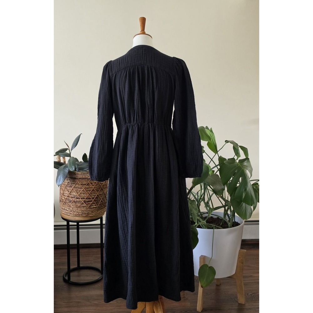 XIRENA Black Cotton GAUZE Button Frontโ MIDI Maxi Dress BOHO EMPIRE WAIST Medium - Picture 5 of 15